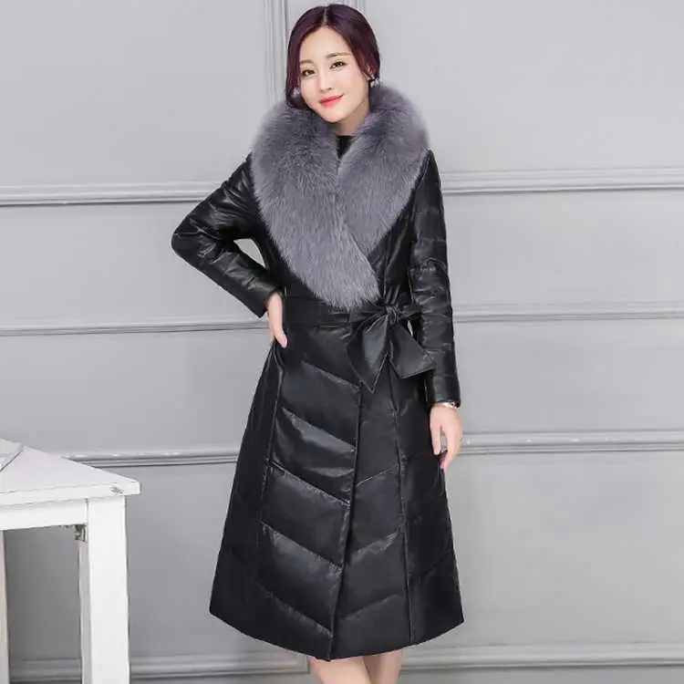 2024 Autumn/Winter New Women\'s Leather Jacket PU Fake Fur Slim Fit Warm Oversize Fake Fur Parkas