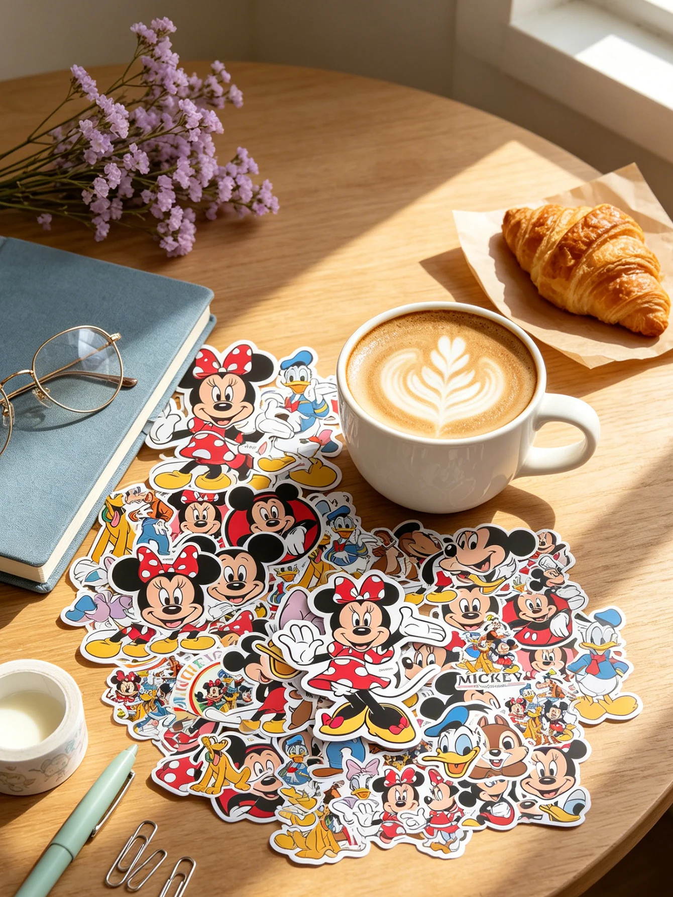 50Pcs Minnie & Mickey Cute DIY Sticker, Decorative Decals for Journal Scrapbook Phone Case Luggage Laptop Stationery Gifts