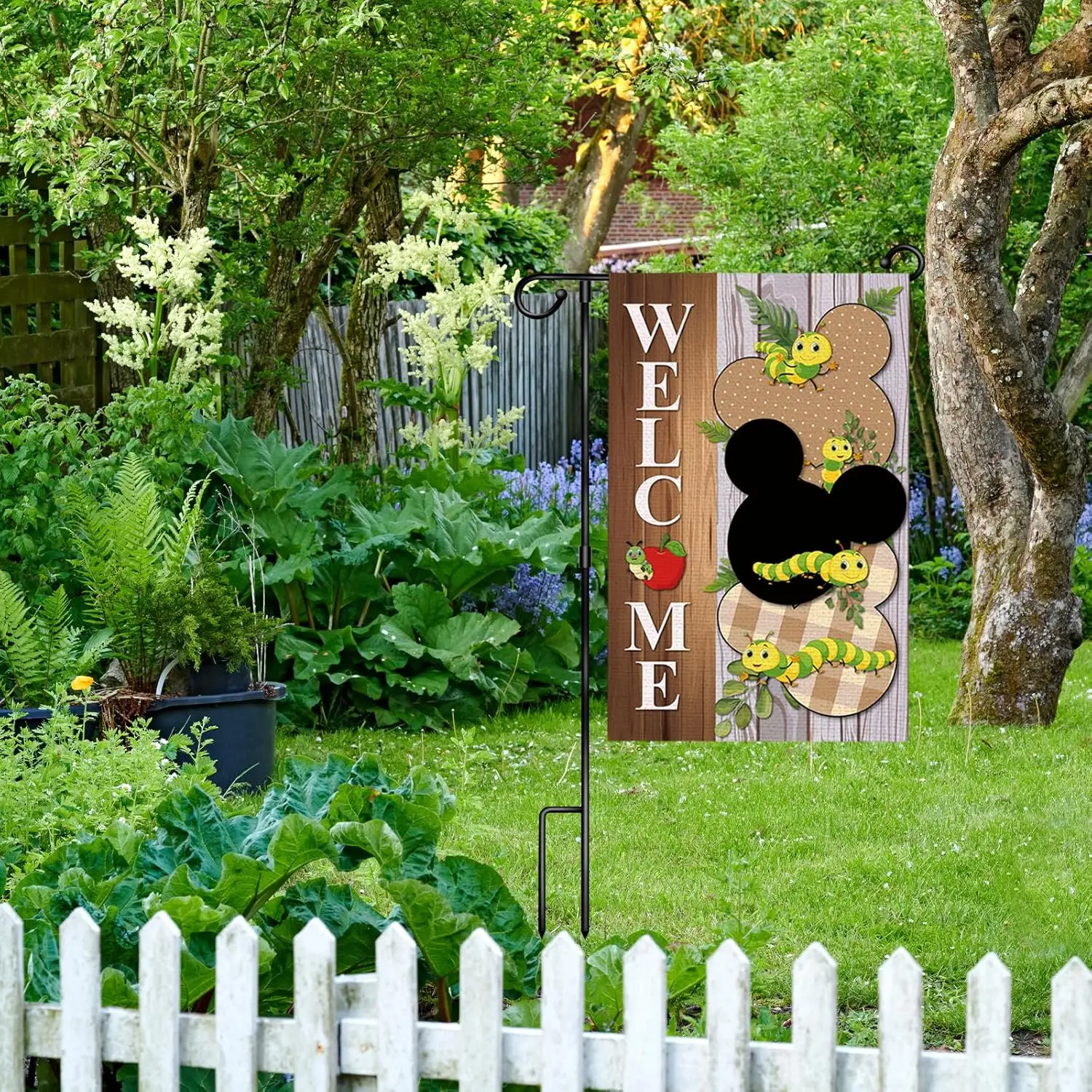 Welcome Caterpillar Garden Flag, Burlap Mouse Style Spring Summer Insects Party Decorative Yard Flag,Small Burlap Bugs Flag  PPM