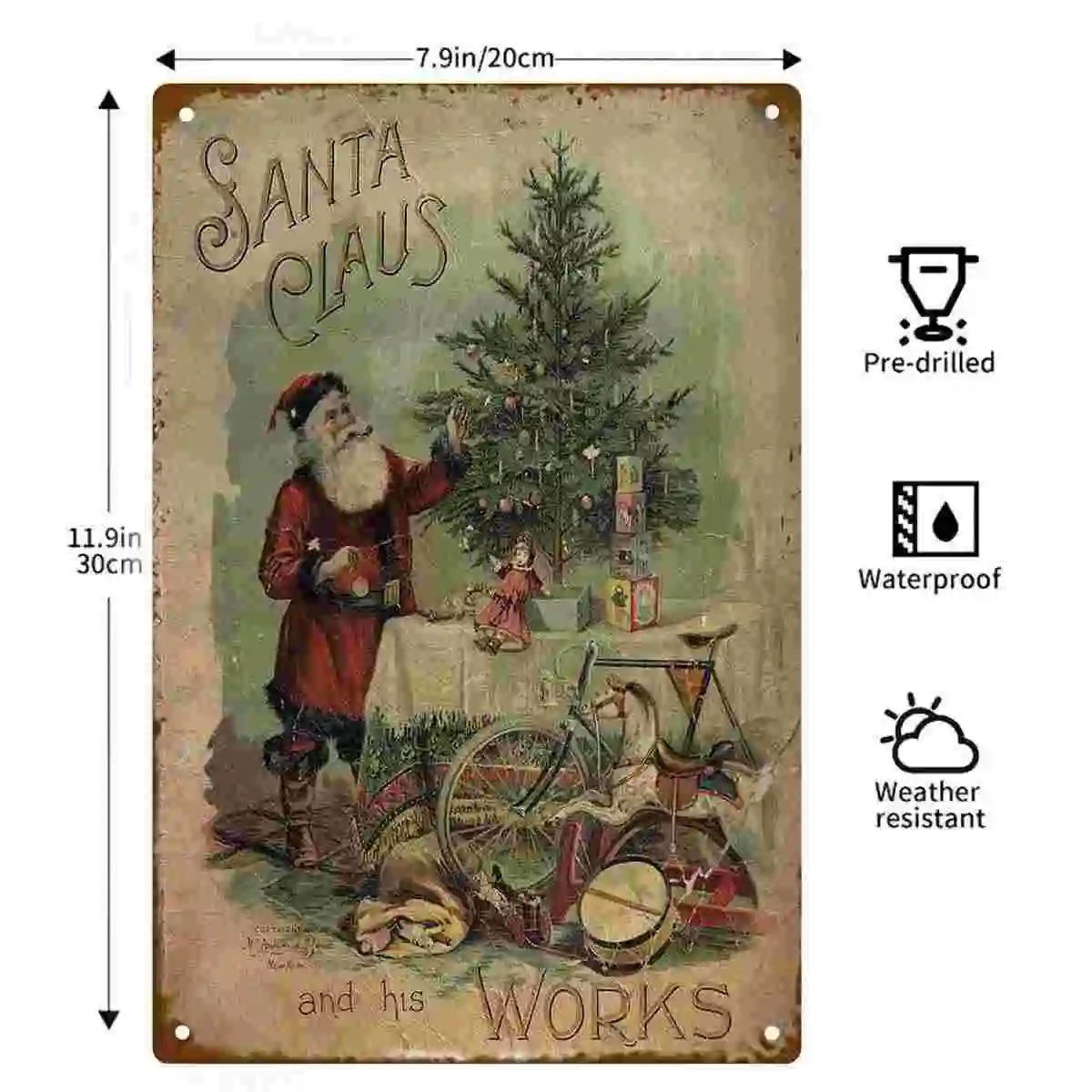 2D FLAT 1pc Santa Claus And His Works Vintage Christmas Metal Wall Sign Decoration for Home Cafe Garage Bedroom Porch And Garden