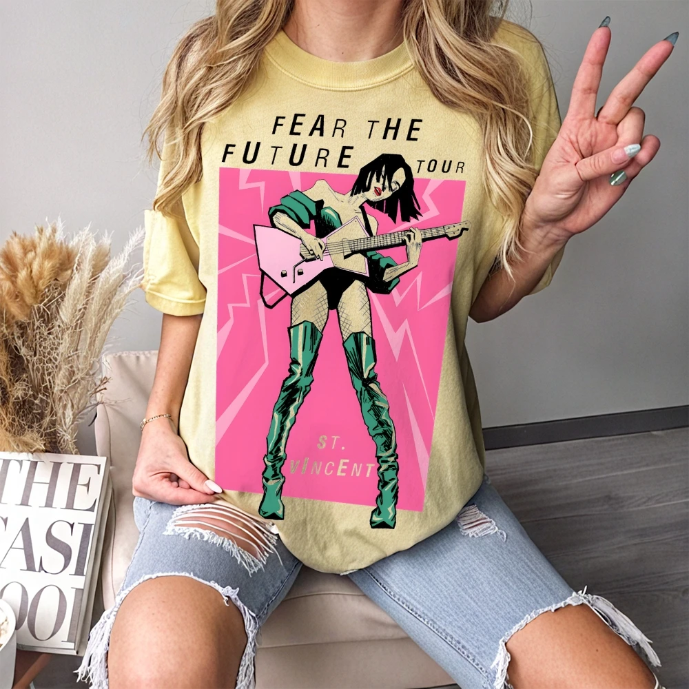 

Unisex Black Oversized T Shirt Fear The Future Tour Print Cool Guitarist Graphic Trendy Streetwear Style Ideal for Music Lovers