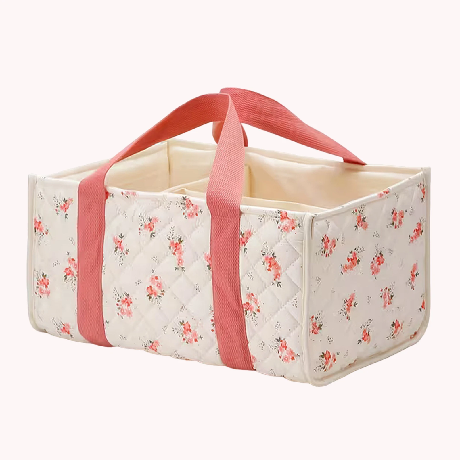 Stylish Nursery Storage Basket with Removable Partition Stylish Floral Diaper Basket Babies Shower Gifts Basket for  and Girl