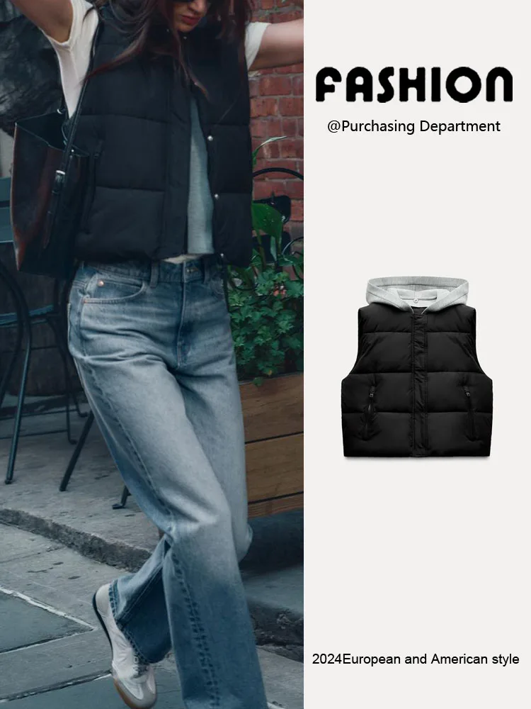 

Faionable Patchwork Svel Cotton Vest Autumn New Arrival Women's Clothing Hooded Trendy 3023 Commute Thiened