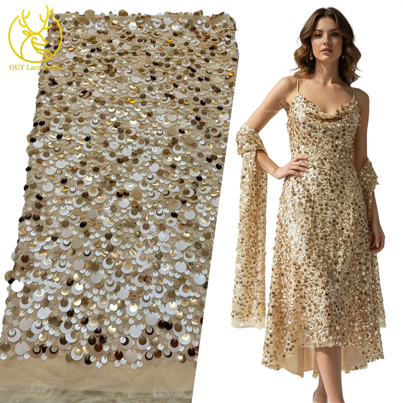 

New Luxury African Velvet Sequined Lace Fabric 2026 High-Quality French Nigerian Party Dress Lace Fabric Sewing Material 5 Yards