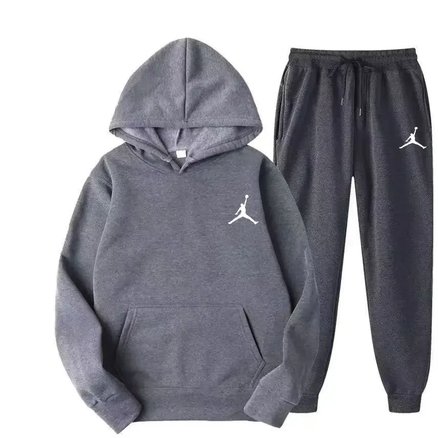 Set Pullover Pria Basket Luar Ruangan Baru, Setelan Dua Potong Sweater Pria Musim Semi dan Musim Gugur yang Modis dan Kasual + Celana Panjang