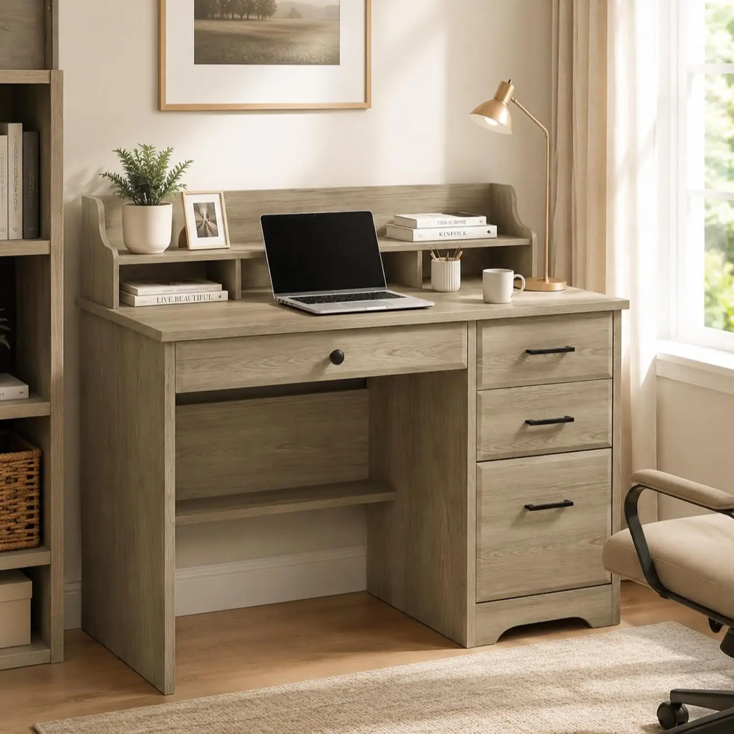 Computer Desk with Drawers, Small Desks with Monitor Stand and File Drawer, Wood Desk with Storage, Writing Desks, Customized