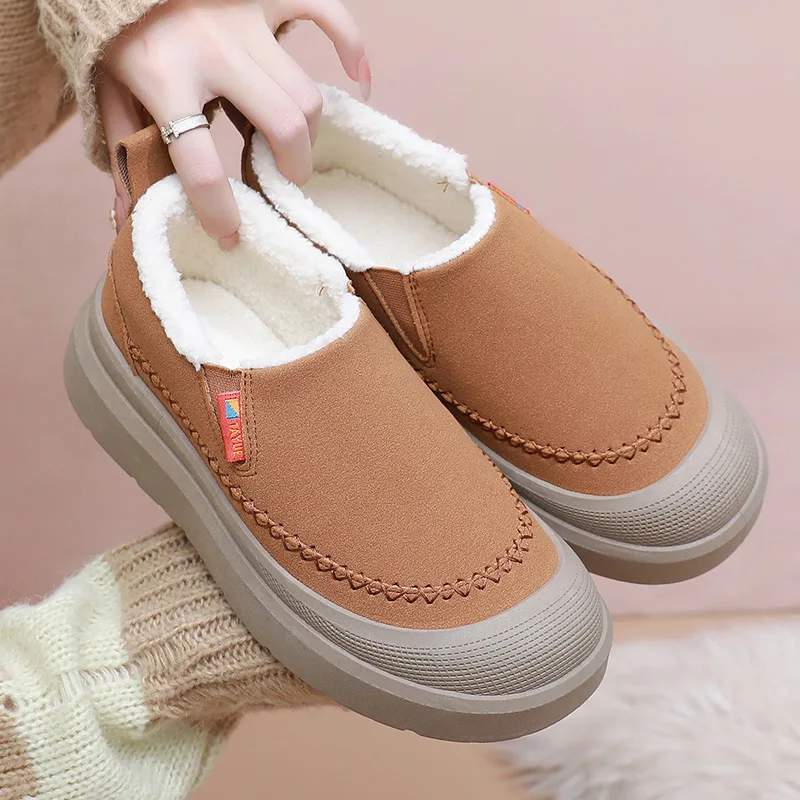 

Women's Slip on Cotton Shoes 2025 Winter New Plush Thicken Outdoor Casual Warm Shoes Fashion Vintage Non Slip Comfort Snow Boots