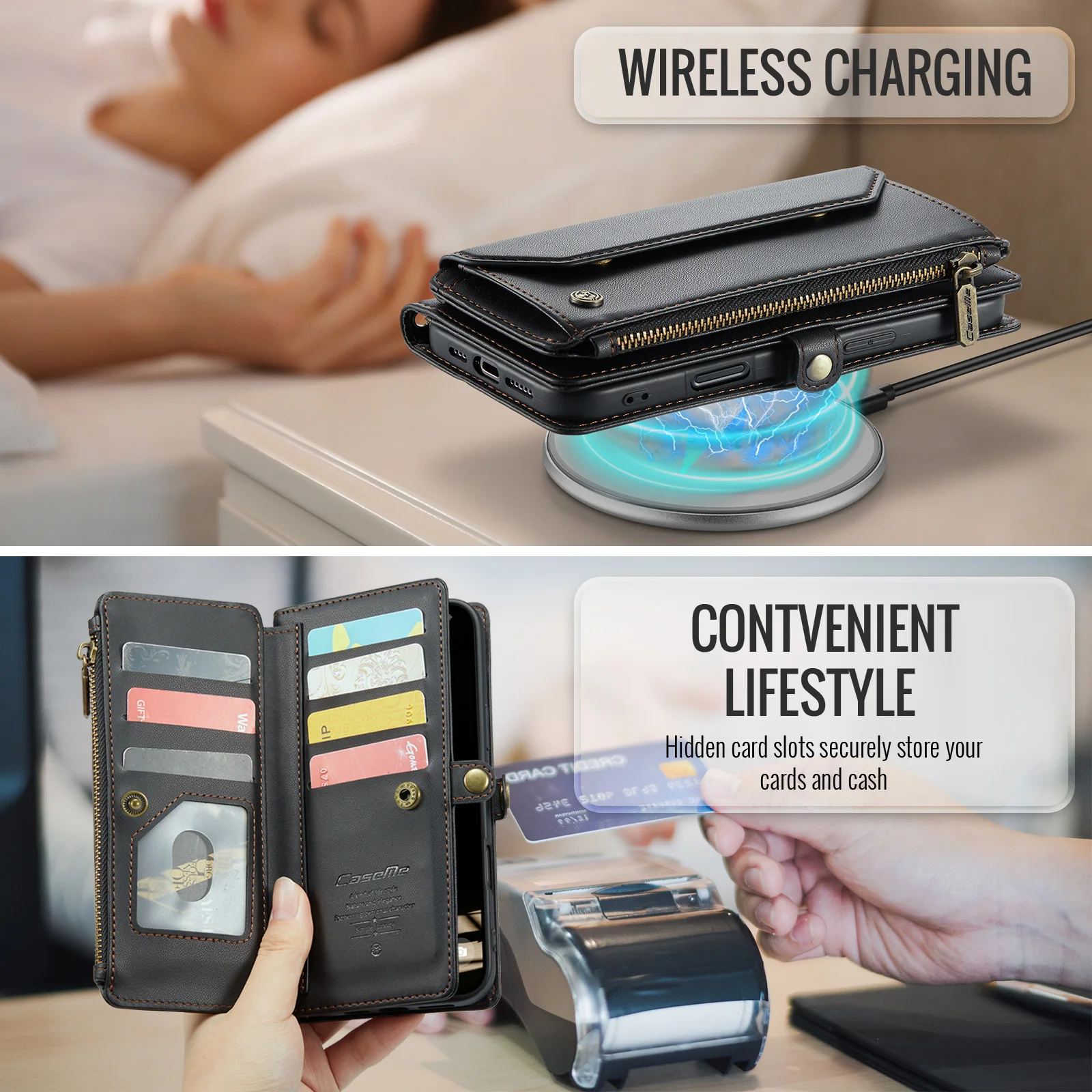 CaseMe-C36 For Samsung Galaxy A14 A15 A16 A17 S26 S25 S24 Ultra Luxury Magnetic Flip Leather Wallet Case Card Holder Cover Strap