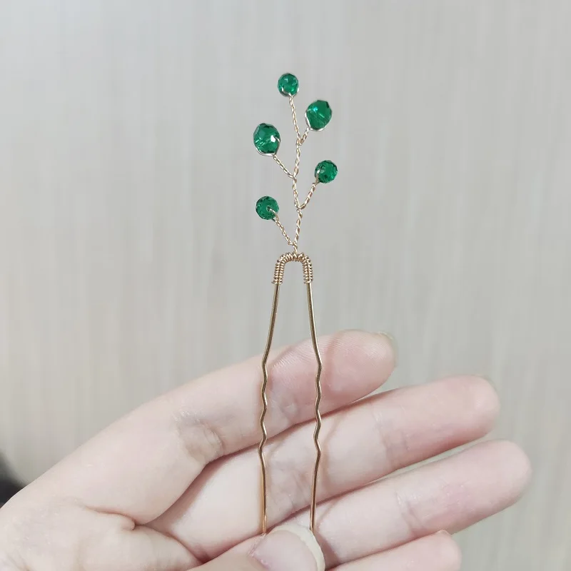 Green Color Hair Pins Hair Accessories For Women Wedding Accessories Hair Clips Jewelry Pearl Rhinestone Flower Hair Clip Pins
