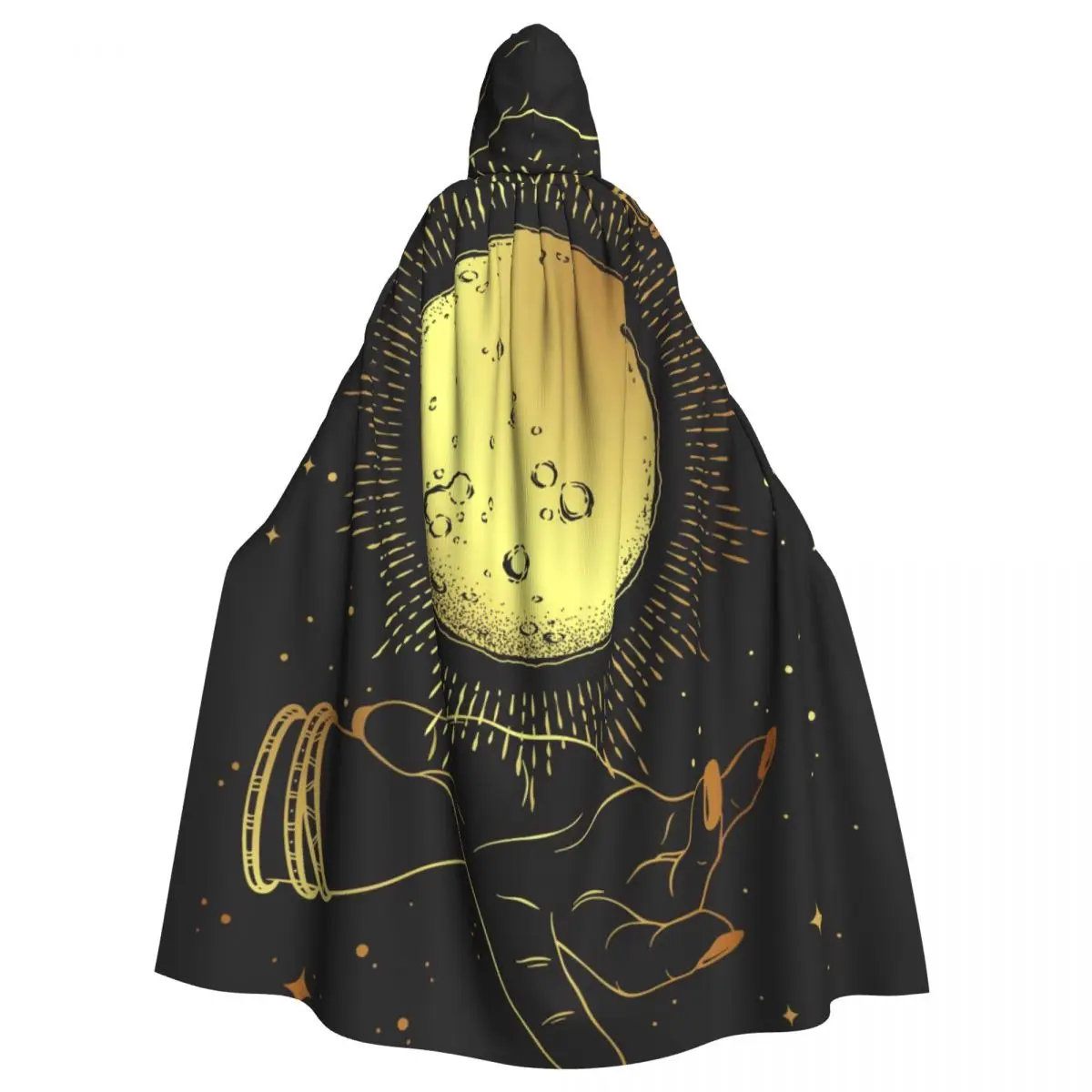 Adult Cloak Cape Hooded Old Full Moon With Light In Hands Medieval Costume Witch Wicca Vampire Carnival Party