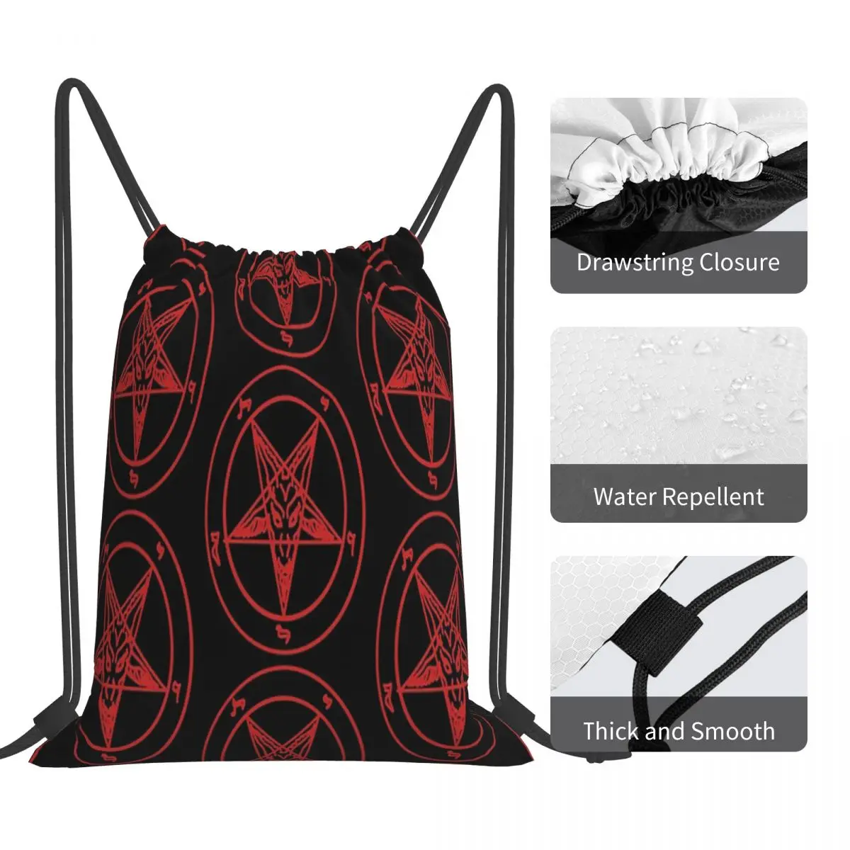 Red Baphomet Drawstring Bag Backpacks Men's Backpacks Drawstring Bags Women's Backpacks Kids' Drawstring Bags