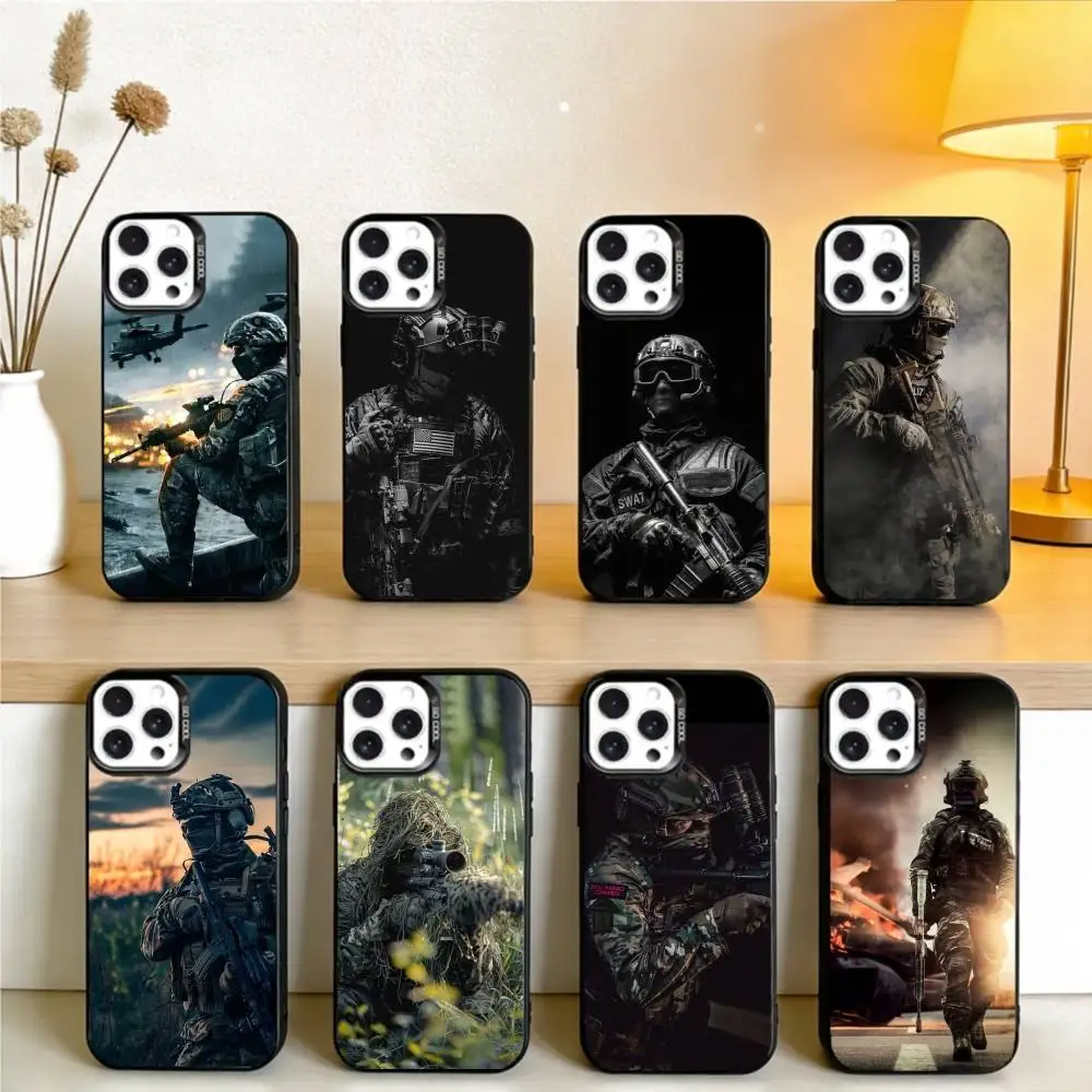 

M-Military Army S-Special Forces Phone Case For iPhone 16,15,14,13,12,17,Pro,MAX Black Matte Shockproof Cover