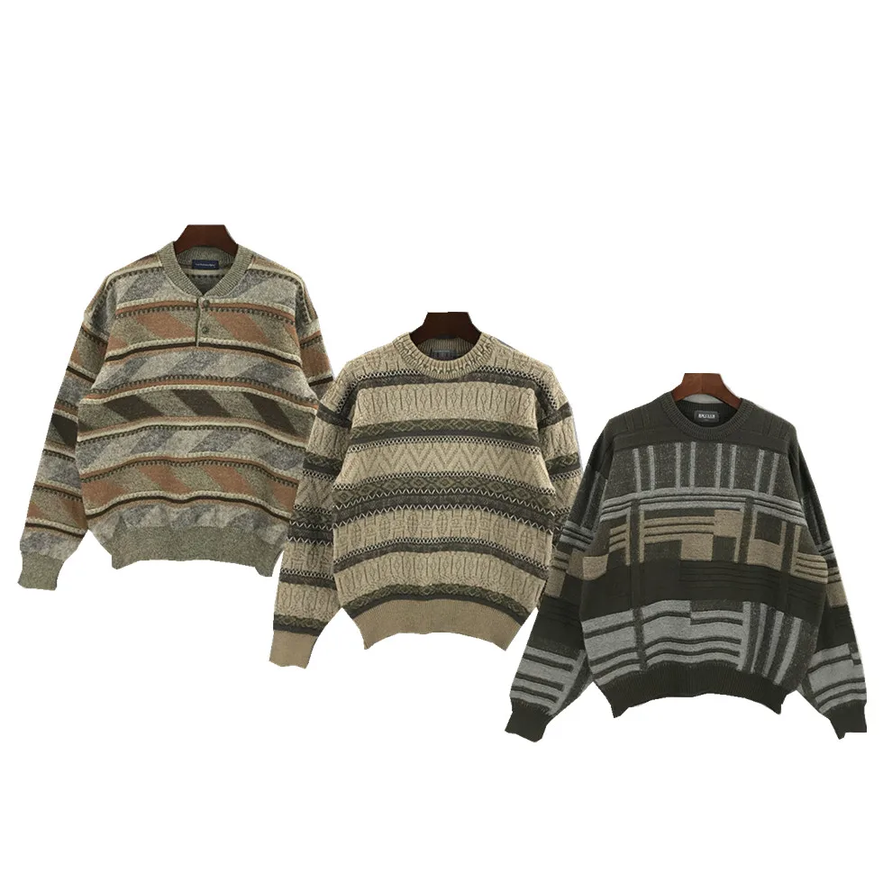 

Retro Loose Knitted Sweater Vintage Gourd Pattern Color Blo Art Hip Hop Sle Women's Winter Woolen Sweater