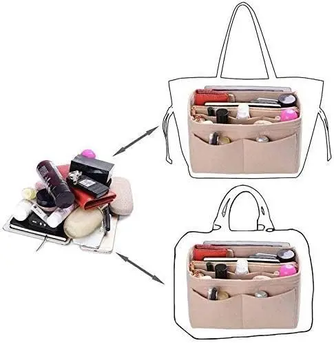 Felt Cloth Insert Bag Organizer Fits Women\'s Baguette Bag Makeup Tote Handbag Organizers Travel Inner Purse Cosmetic Bags