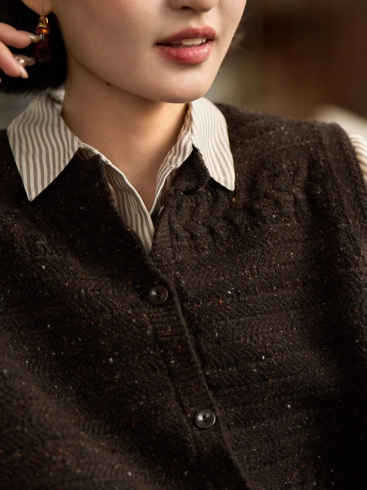 Birdtree، 90% صوف الأغنام 10% سترة الكشمير، سترة نسائية محبوكة برقبة دائرية، صدرية واحدة، صدرية خريف وشتاء 2025 T5N720JF #5