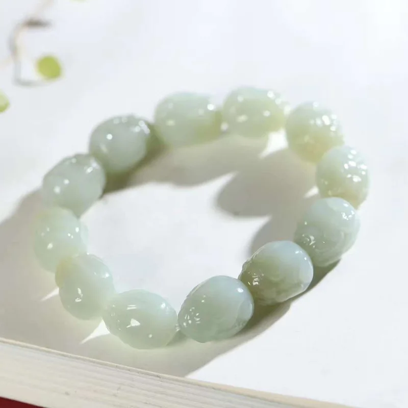 Natural Hetian Russian Old Material Blue And White Jade Pixiu Bracelet Men