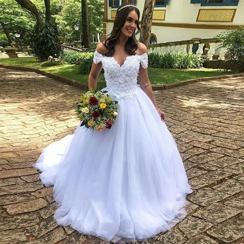 Robe de Mariée Sexy Personnalisée à Col en V, Jupe en Tulle, Appliques 3D, Robe de Plage, pour Patients