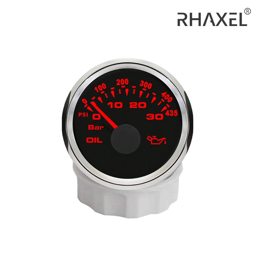 

RHAXEL 52mm (2'') Oil Pressure Gauge 30Bar with 8 Colors Backlights 0-5-4.5V Signal 12V 24V Universal for Auto Boat