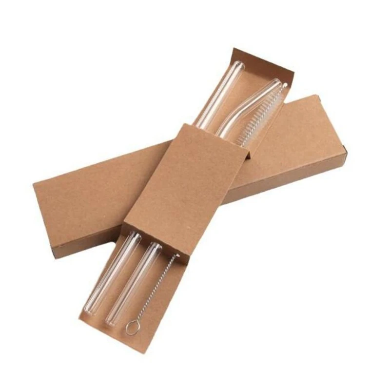 

4X7B Clear Glass Straw Reusable with Cleaning Brush Dishwasher Safe Glass Texture