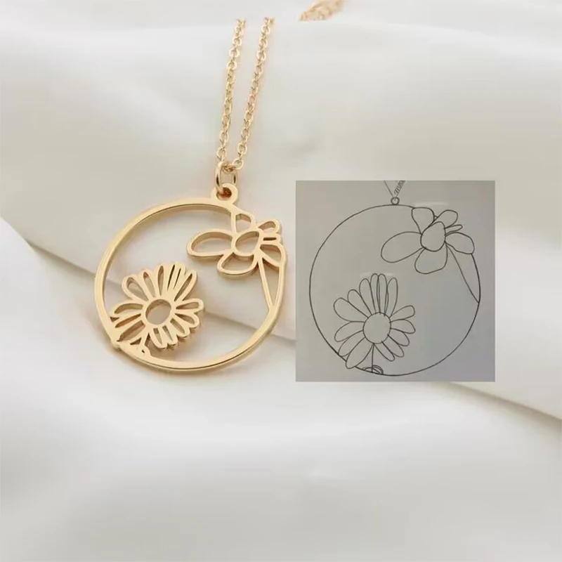 Customized Logo Children\'s Drawing Necklace Personalized Kid\'s Art Pendant Necklace Stainless Steel Custom Draw Kid Jewelry Gift