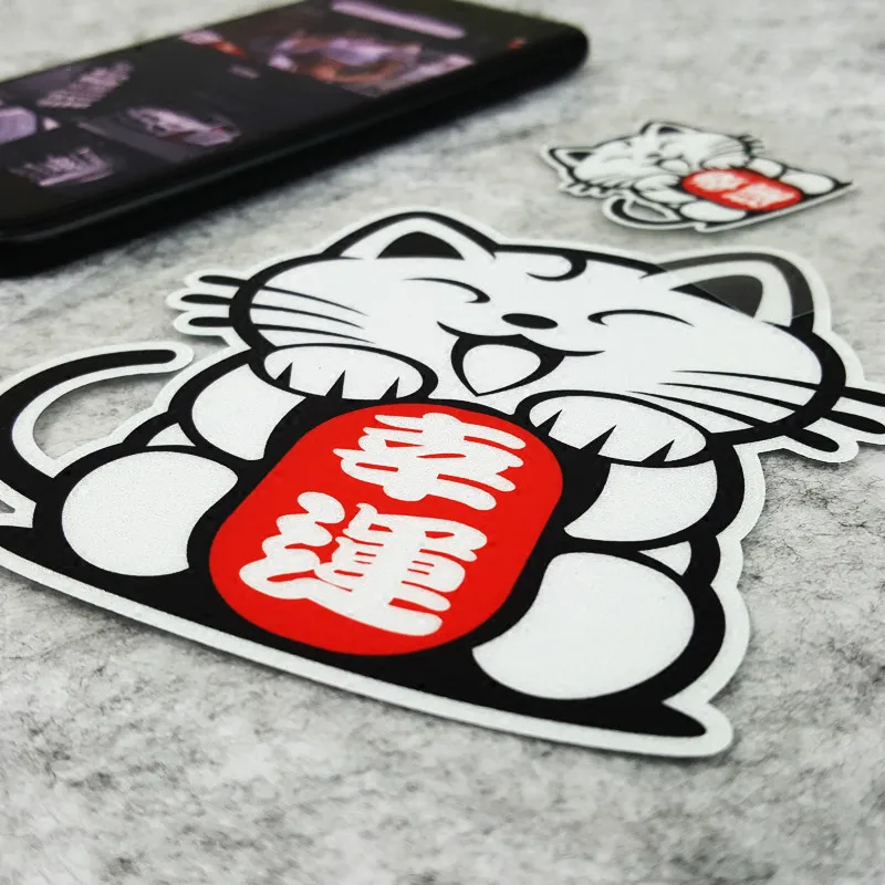 S384 Reflective Waterproof Stickers Japanese Cartoon Lucky Fortune Cat for Car Whole Body Motorcycle Helmet Waring Mark Decals