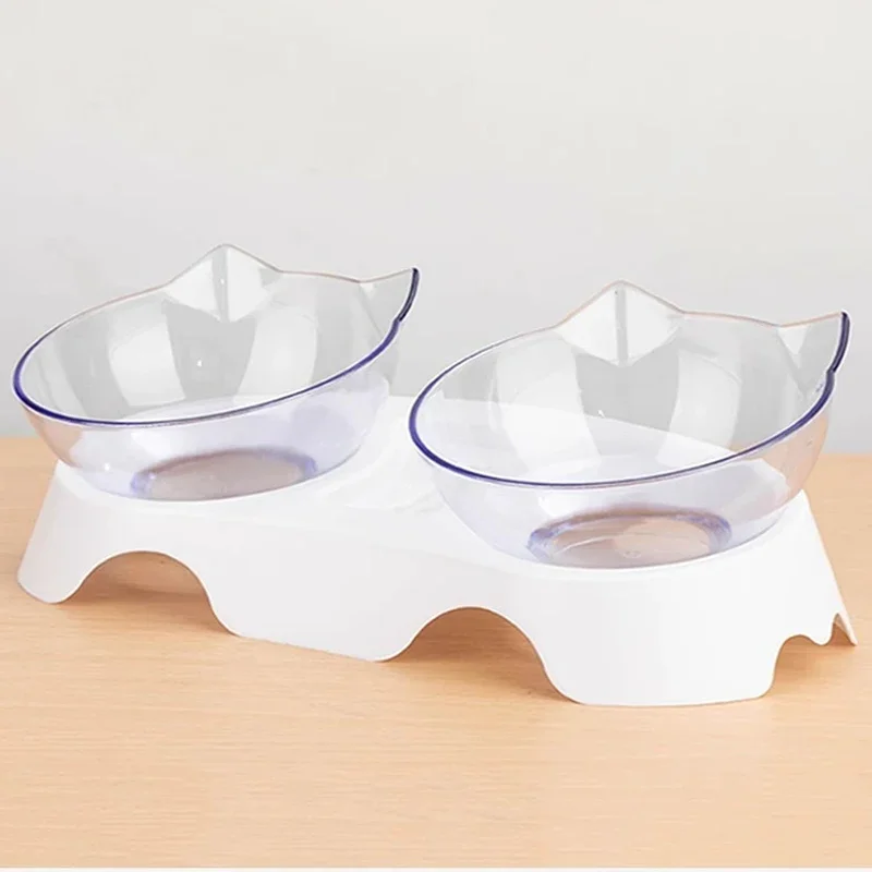 Pet Double Bowl Cat Bowl Dog Bowl with Stand Transparent Double Bowl Pet Feeding Cat Water Bowl Cat Food Pet Bowl Dog Feeder