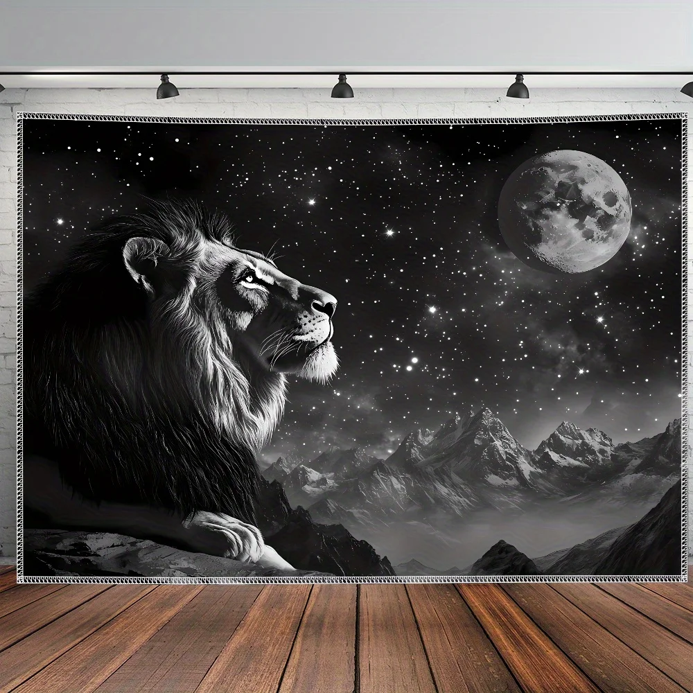 Majestic Lion Starry Night Tapestry Wall Hanging Galaxy Moon Mountain Safari Decor Bohemian Jungle Animal Landscape Artwork Room - view 3