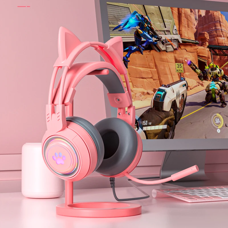 

Headworn Esports Earphones PC Wired Headset Cat Ear RGB Light Gaming Headphone Stereo Noise Reduction Earphone With Microphone