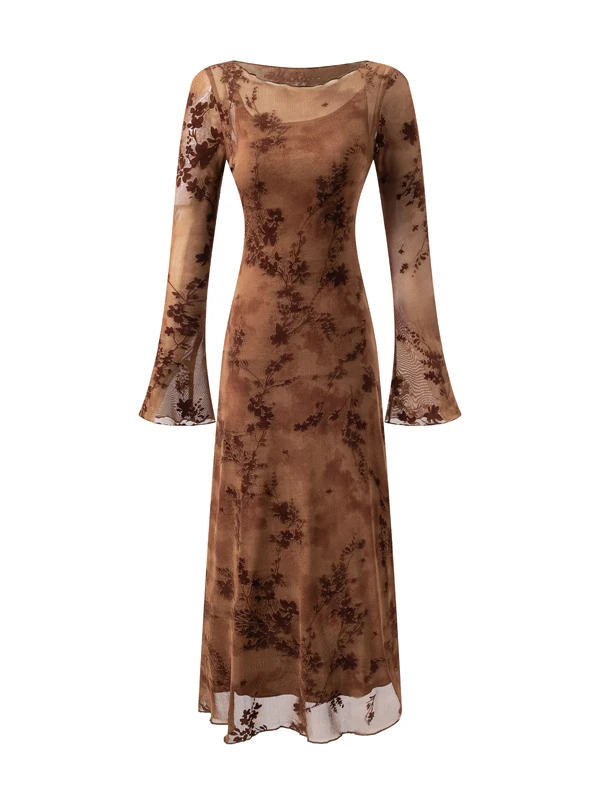 Retro Floral Print Me Dr مع حزام داخلي Dr Ele Slimming Bell Sve Long Dr French Sle بوليستر سباندكس