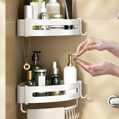 Estante de almacenamiento blanco para baño, partición de baño, accesorio de baño cuadrado Triangular montado en la pared, 1 unidad