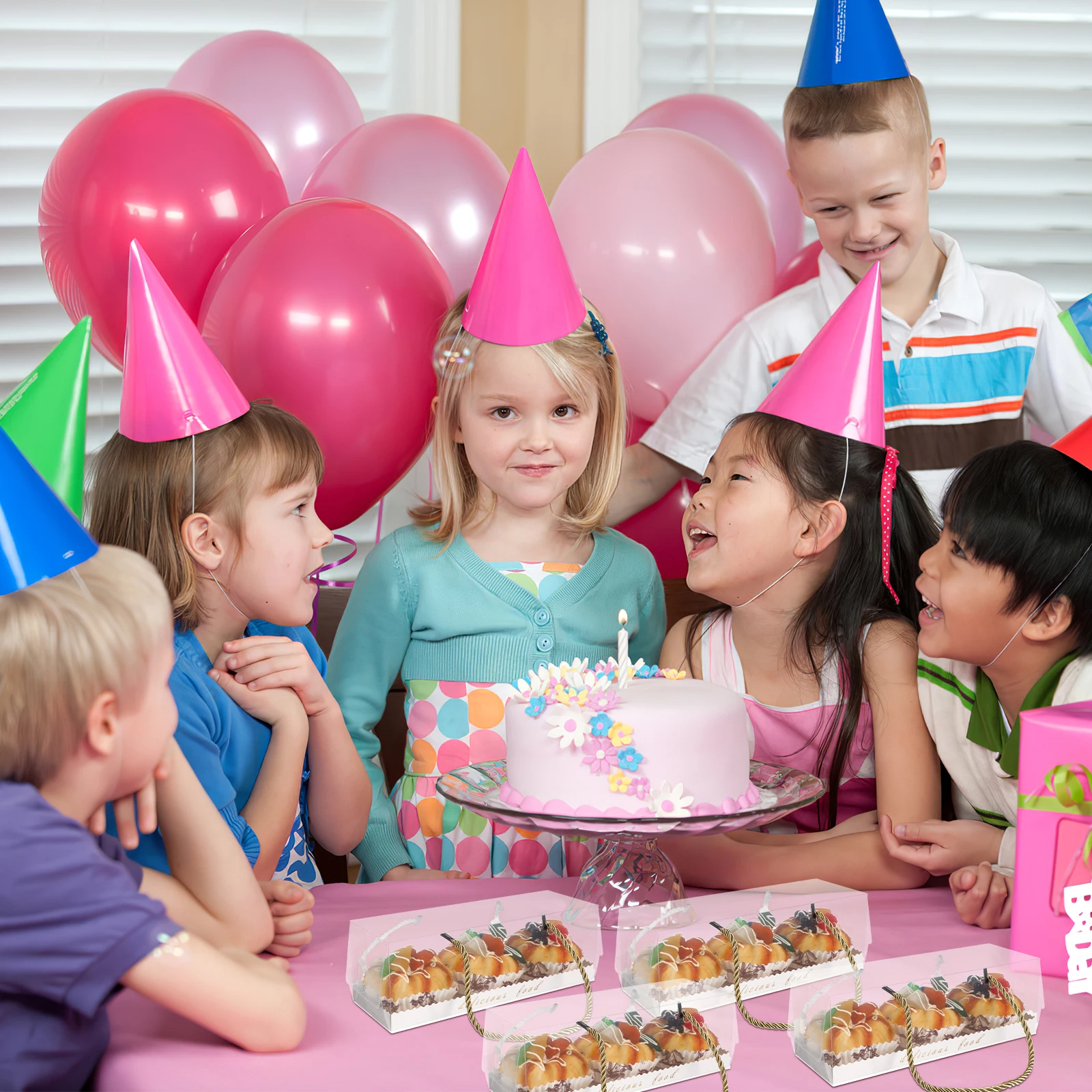 

10Pcs Creative Wrapping Boxes Transparent Portable Dessert Cases Easy Assemble Oblong Cake Cases Boxes