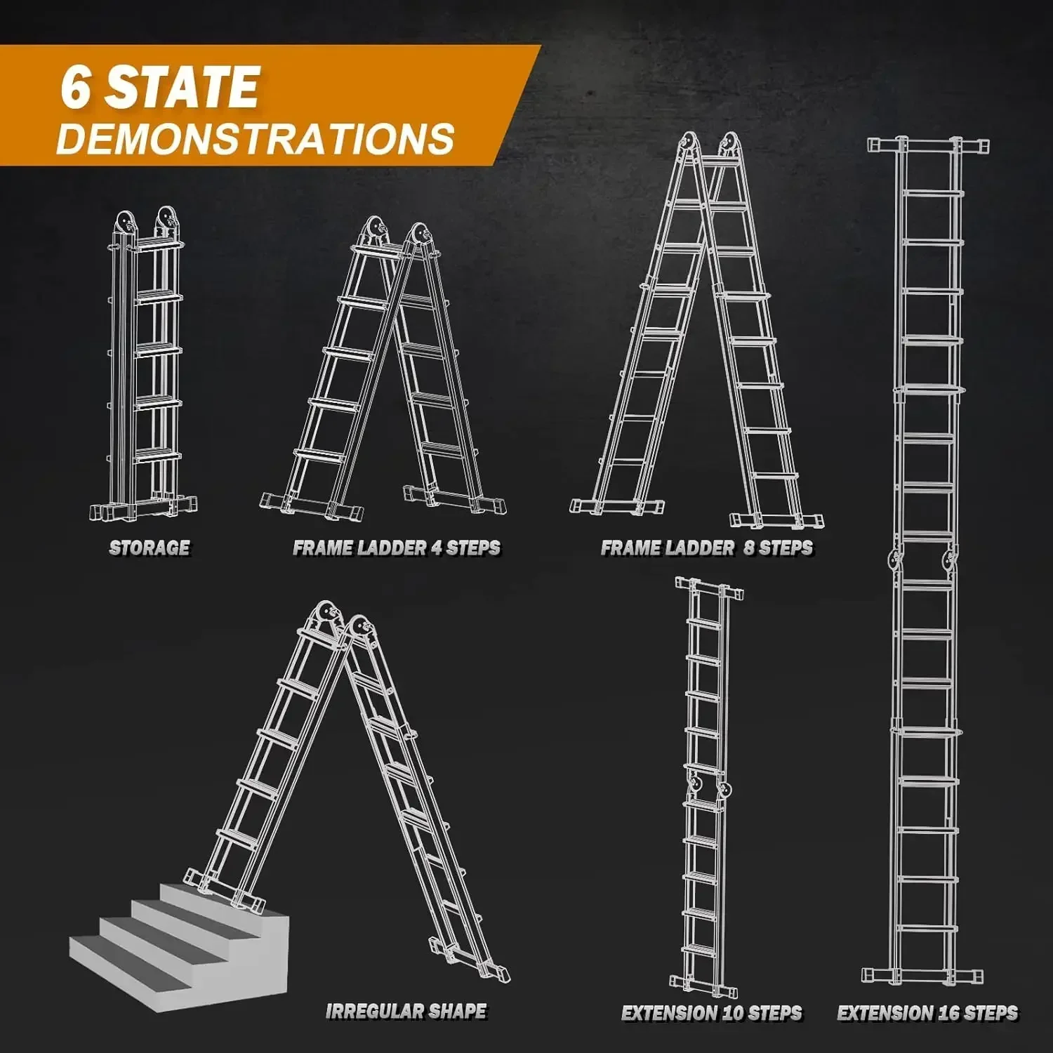 Soctone Ladder, A Frame 5 Step Aluminum Ladder Extension Ladder, 19 Ft Muti Position Ladder & Removable Tool Tray with Stabilize