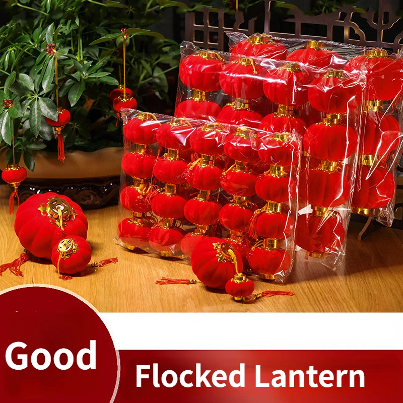 20/30PCS Flocking Small Lantern Hanging Decoration Indoor Bonsai Hanging Pieces String of Red Lanterns Traditional Chinese Style