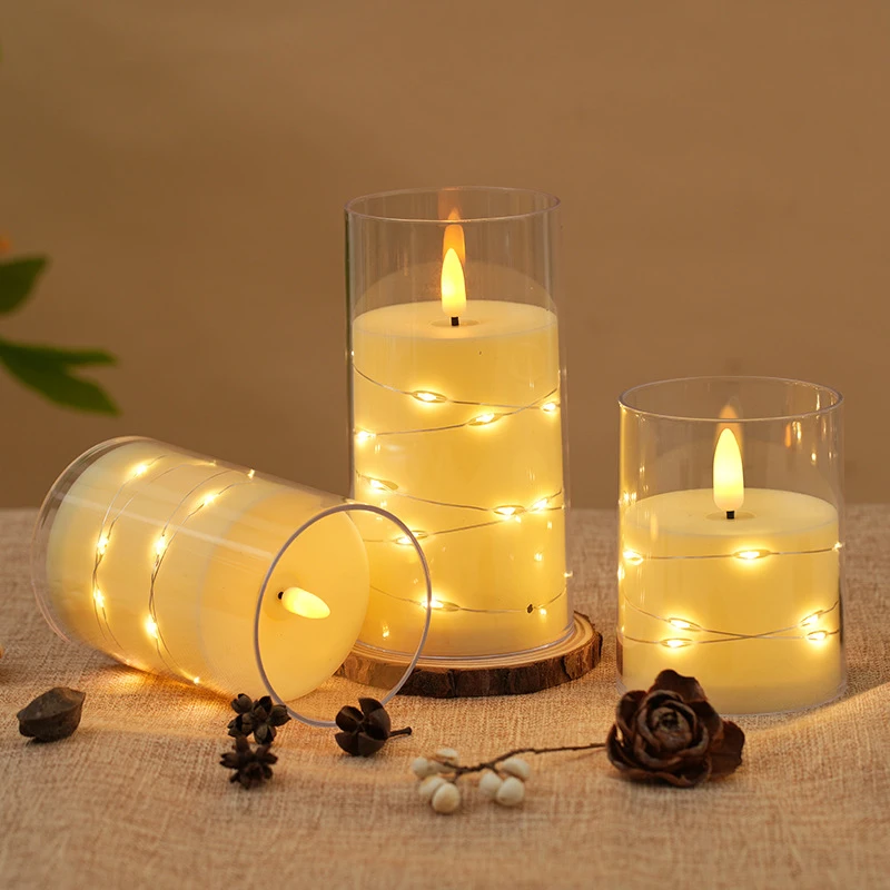 Star String Flameless LED Candles with Battery Realistic Flame Candle Light for Camping Room Wedding Party Atmosphere Decor