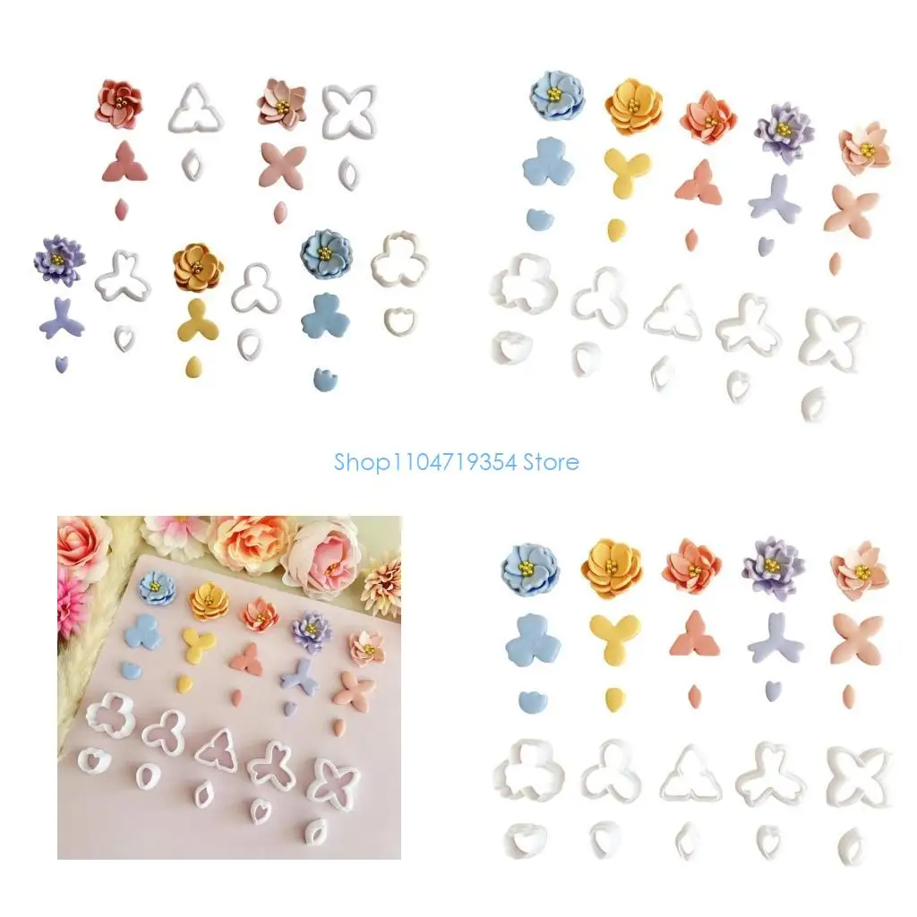 

0XLD, 10 шт., набор резцов для глины с геометрическим цветком, 5 форм, маленький резак для цветочной глины, 5 форм, резак для с