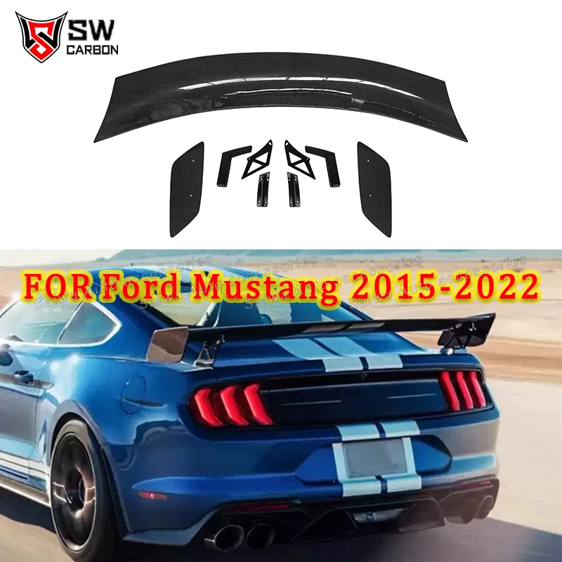 GT500 Style Carbon Fiber GT Rear Spoiler For Ford Mustang 2015-2022 Rear Trunk Spoiler Splitter Lip Rear Big Tail Wing Body Kit