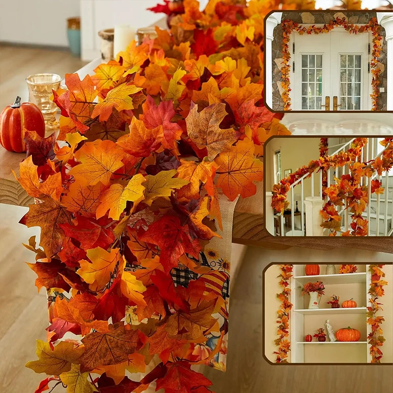 Artificial Maple Leaves Rattan Hanging Vine Garland, Autumn Fall Leaves, Home, Fireplace, Garden, DIY Decor, Halloween Decoratio