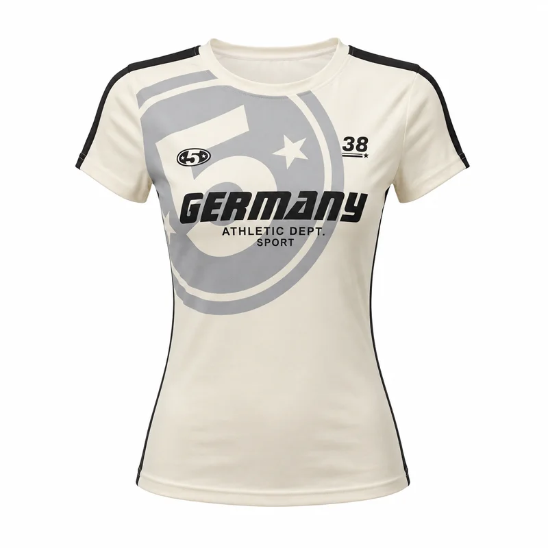 Damen Renn-Grafik T-Shirt Vintage Sport-Print Slim Fit Kurzarm Casual Streetwear Y2K Mode-Oberteil – Detail 6
