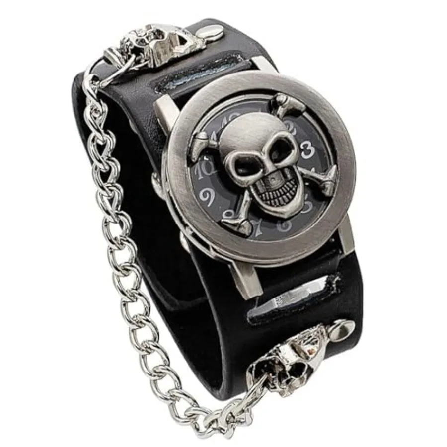

Punk Skull Men's Wrist WatchandWomen's Watch, Skull Flip Cover Watch, Skull Ornament+Chain Elements, Fashion for Cosplay Lovers