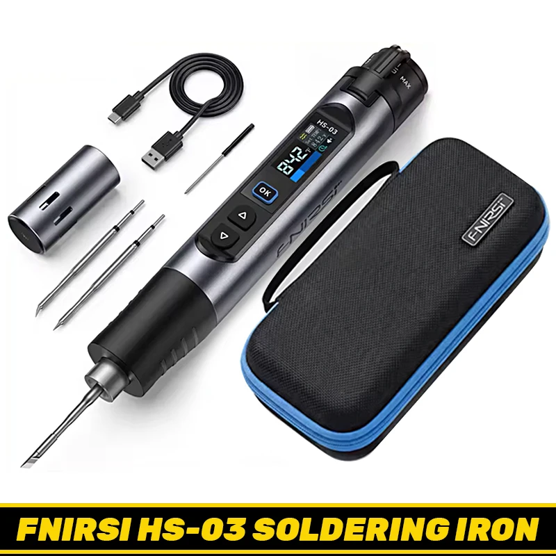 FNIRSI HS-03 Cordless Soldering Iron Rechargeable Portable Digital Display 100-450 ℃ Adjustable Lithium Battery Soldering Iron