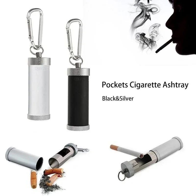 Practical 2026 New Portable Mini Metal Ashtray Cylindrical Pocket Ash Container Keyring Key Chain Outdoor EDC Gadgets