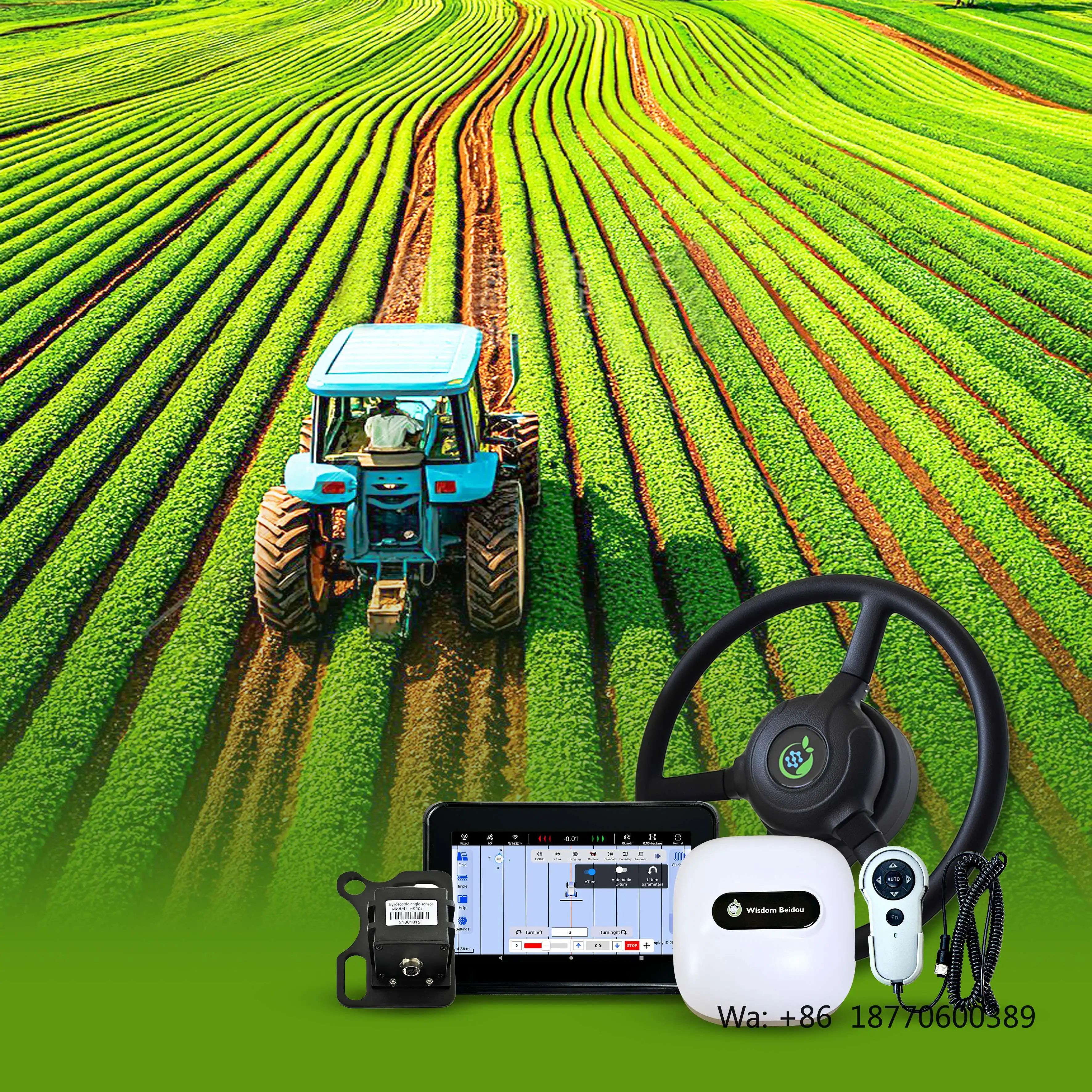 WISDOM BEIDOU Auto Steering GPS Auto Pilot System for Tractors-Precision Agriculture GNSS Antennas 2.5cm Accuracy 12V
