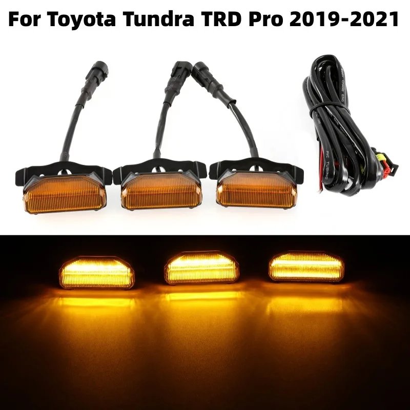 3Pcs/set Car Front Grille Light Modified Grille Signal Lamp Fit for Toyota Tundra TRD Pro 2019-2021