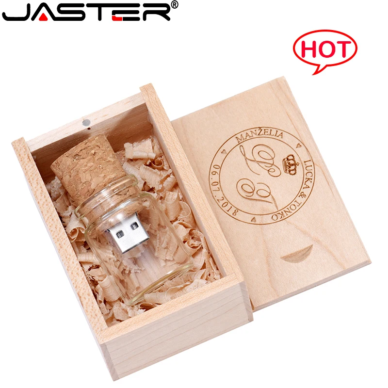 

JASTER Drifting Bottle Pen Drive 128GB Free Custom Logo USB Flash Drive 64GB Maple Wood Box Memory Stick 32GB 16GB Creative Gift