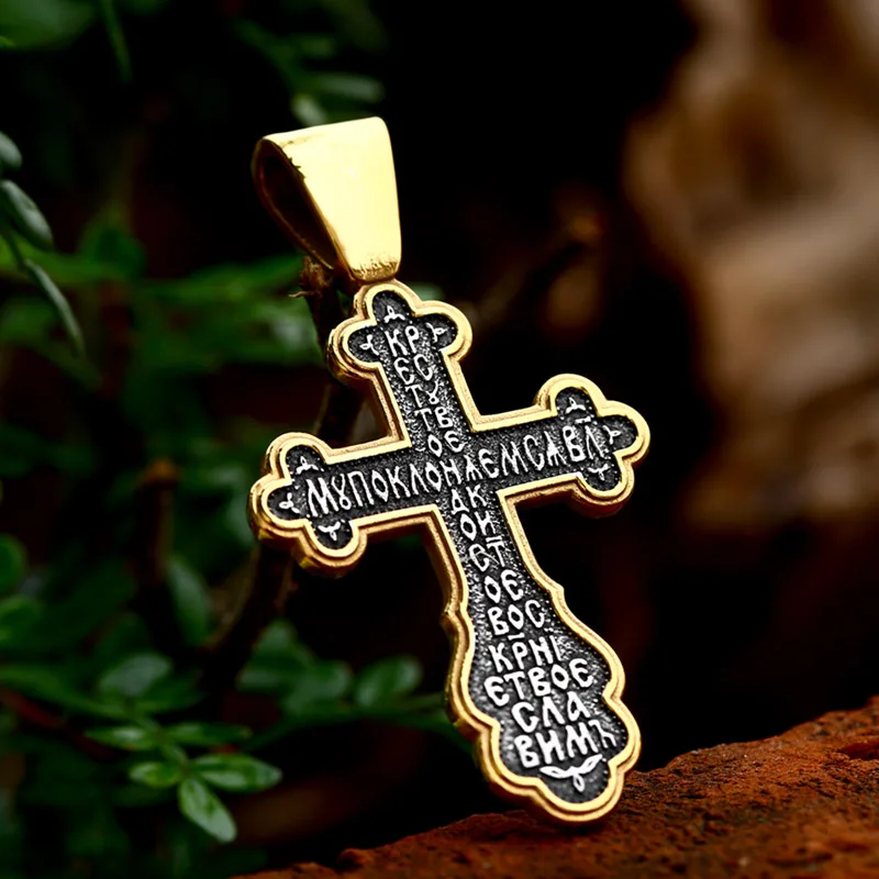 BEIER 2023 New Updated Design 316L Stainless Steel Cross Jesus Pendant Catholicism Christian Jewelry Gold Color Men\'s Pendant