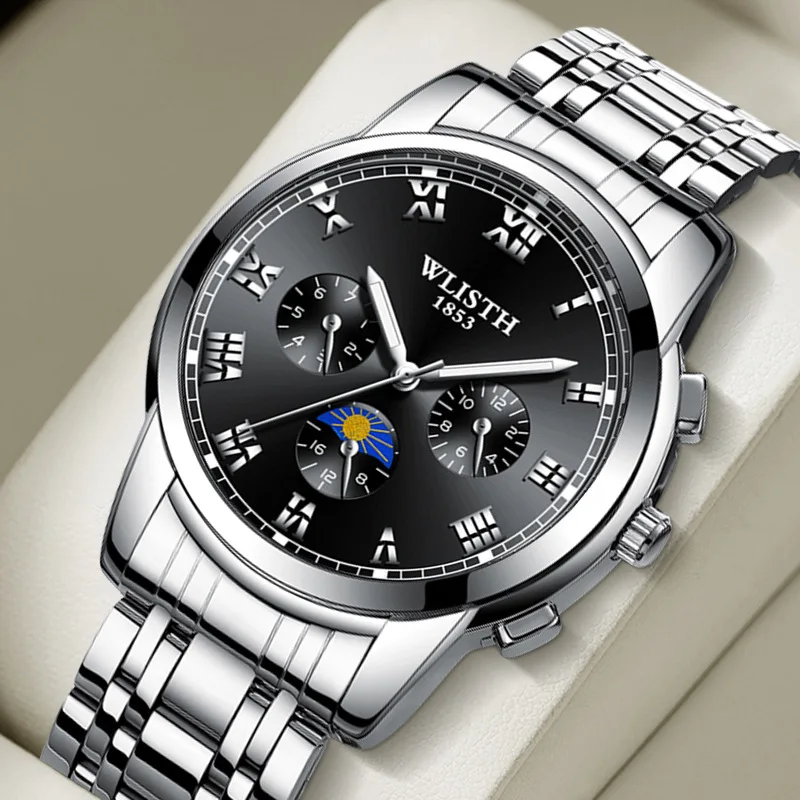 

WLISTH Мужские деловые светящиеся водонепроницаемые кварцевые часы с ремешком из нержавеющей стали