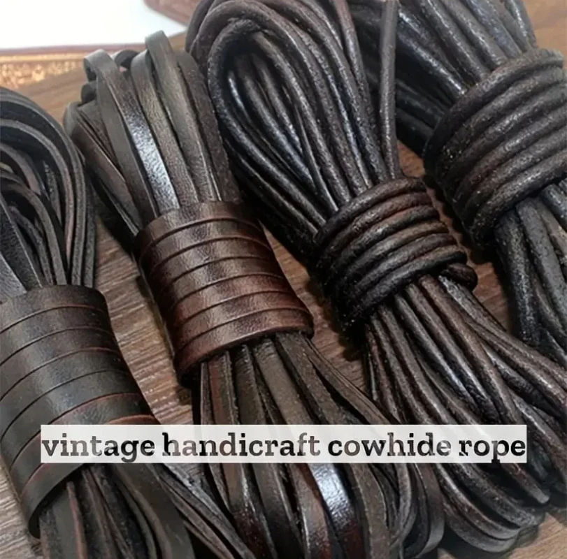 

5M Retro High Quality Genuine Leather Cord Round/Flat Strand Cow Leather Rope Fit Necklace Bracelets DIY Jewelry