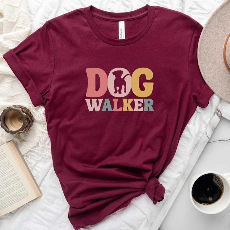 Dog Walking Women T Shirts Cotton Mom Life Animal Lover Graphic T-shirts Ladies Retro Kawaii Clothes Cute Y2k Vintage Clothing