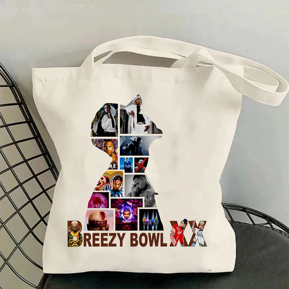 

Chris Brown Breezy Bowl XX 2025 Tour Canvas Tote Bag Large Women's Designer Handbags Shopping Bags