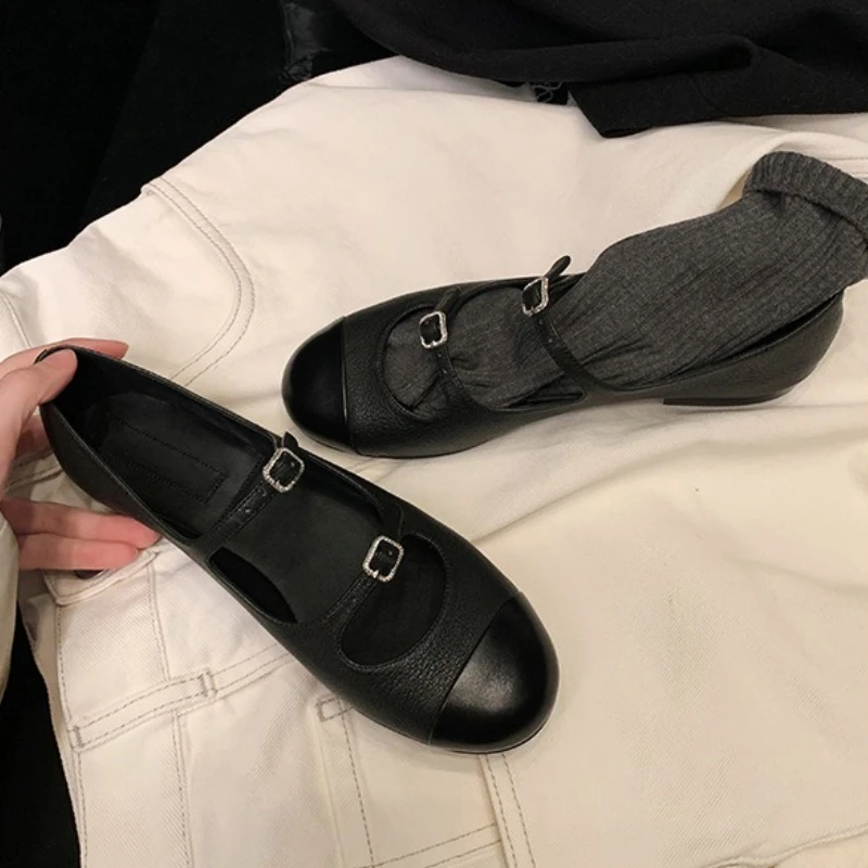 Elegante Mary Jane Schoenen Vrouwen Gesp Gemengde Kleur Ondiepe Mode Kleding Schoenen Dames Ronde Neus Flats Schoenen Zapatos De Mujer